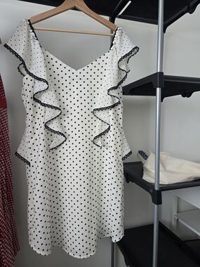 Adelyn Rae Polka Dot Cold Shoulder Ruffle Dress Size L